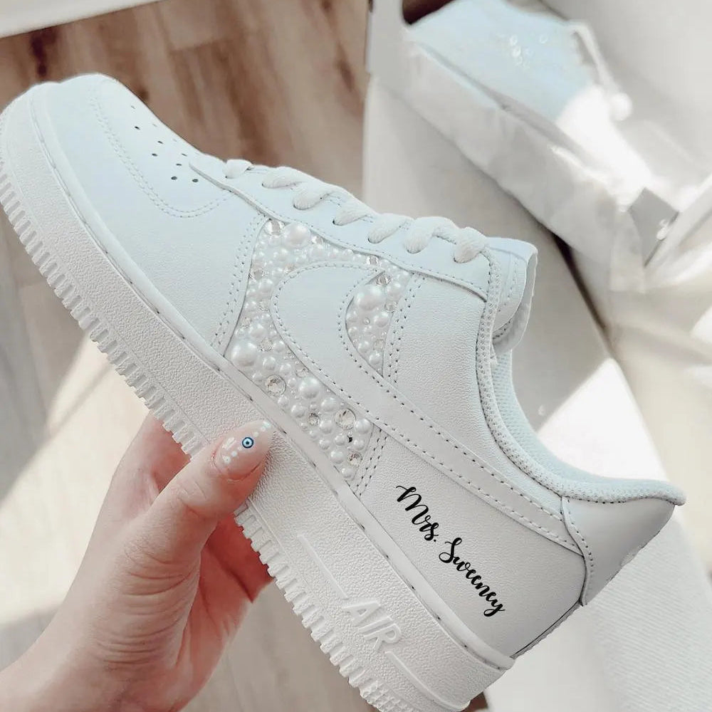 Personalized Bridal Sneakers – Pearl & Rhinestone Wedding