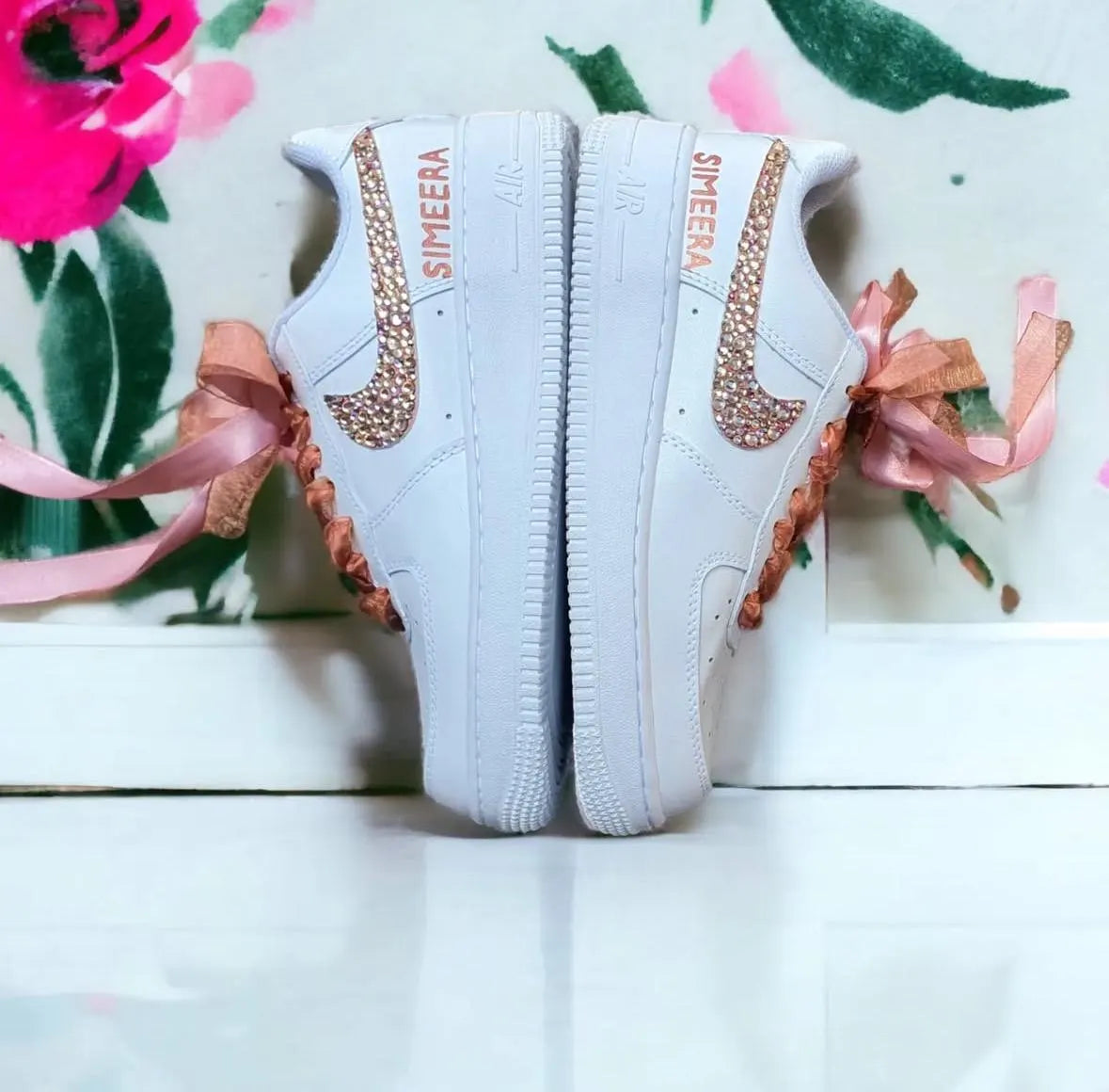 Personalized Wedding Sneakers β Rhinestone & Satin Lace