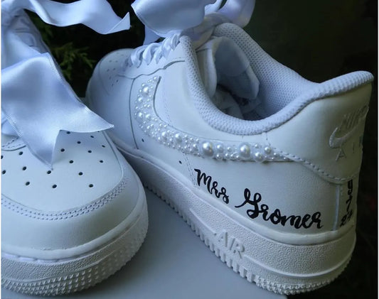 Custom Bridal Sneakers – Handmade Pearl Rhinestone Wedding Shoes