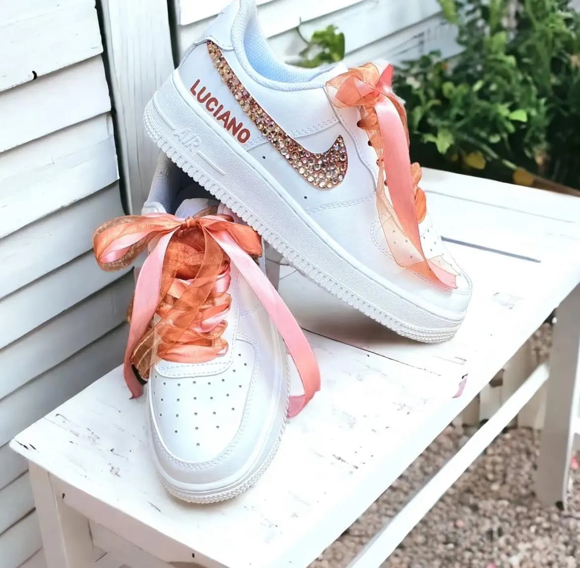 Personalized Wedding Sneakers β Rhinestone & Satin Lace