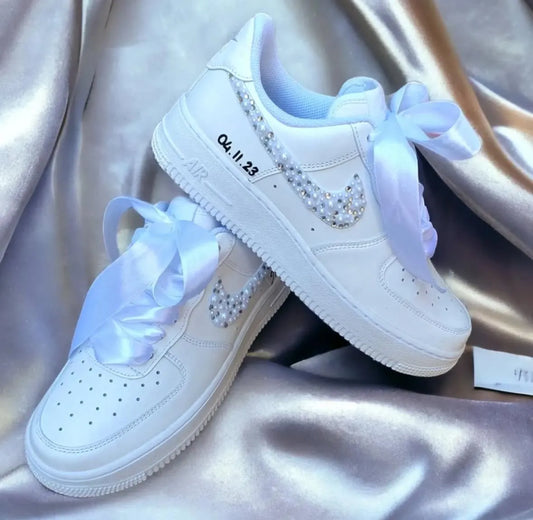 Custom Bridal Sneakers – Pearl & Rhinestone Wedding Shoes