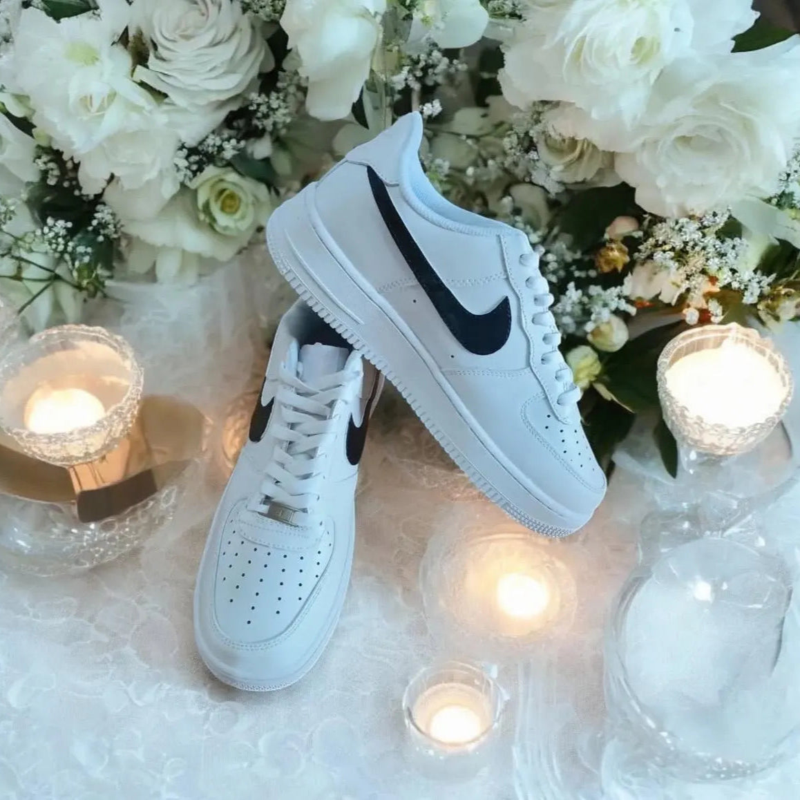 Custom Groom Sneakers – Black Logo Wedding Shoes